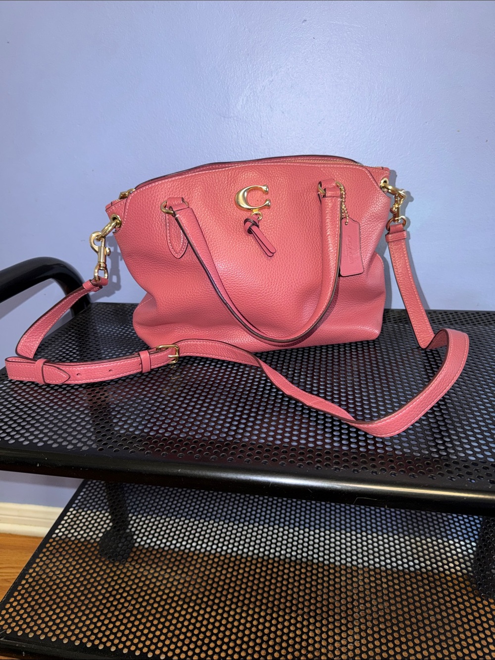 Coach Coral Pink Pebble Leather Satchel with Gold Hardware